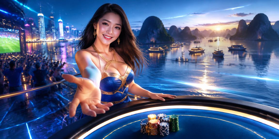 Người chơi Baccarat cao cấp tại khu vực High Roller với ánh đèn neon vịnh Hạ Long