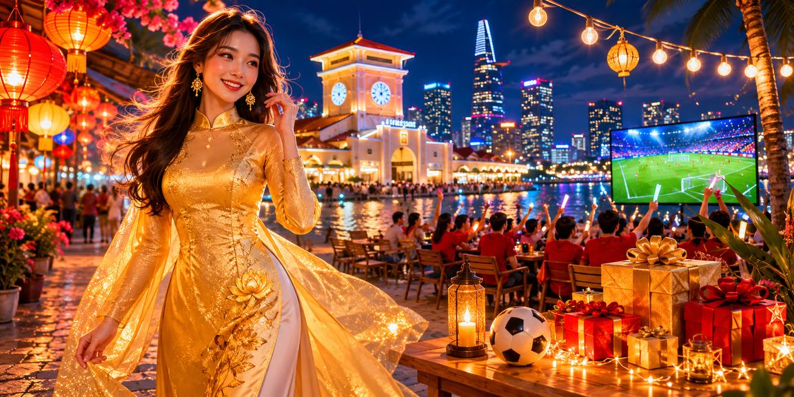 Người dùng tại Thành phố Hồ Chí Minh đặt cược bóng đá trực tuyến với trang phục áo dài truyền thống
